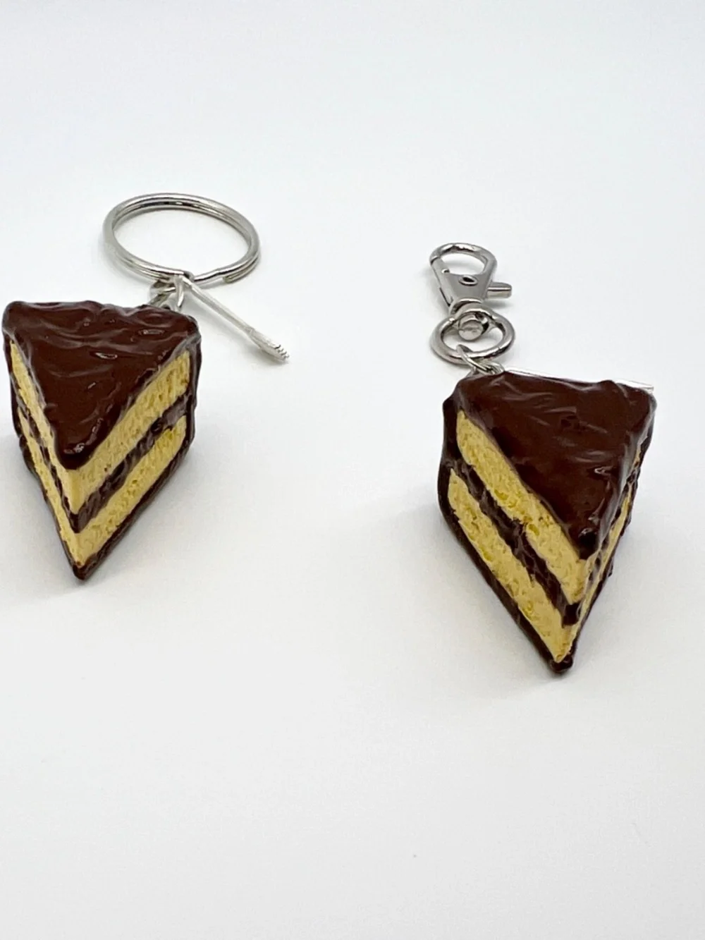 Handmade Yellow Cake with Chocolate Icing/Frosting Keychain or Bag Clip